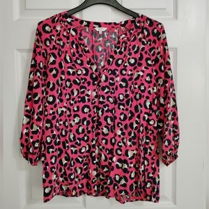 CROWN & IVY Misses size XL 3/4 sleeve cheetah print peasant top